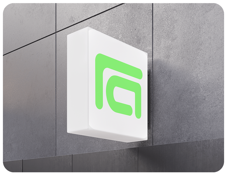 MyArabisc logo sign in green mounted on a gray building wall for brand visibility