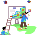 Illustration of artist creating custom designs for MyArabisc print-on-demand products