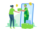 MyArabisc illustration of fast delivery service with courier handing package through smartphone